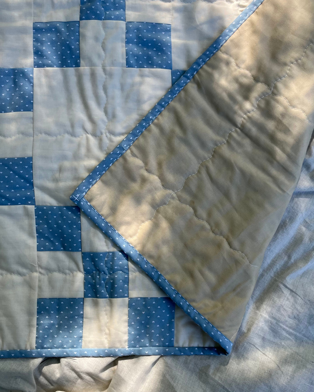Cottage Blue Hearts Heirloom Quilt